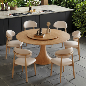 Juego de comedor redondo contemporáneo con <span class=keywords><strong>Lazy</strong></span> <span class=keywords><strong>Susan</strong></span> giratorio, base de pedestal de madera maciza y sillas acolchadas para espacios de vida elegantes - Product Image 3