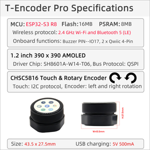 En Stock, Original LILYGO T-Encoder-Pro ESP32-S3, Pantalla Táctil AMOLED de 1.2 Pulgadas, Placa Codificadora Rotativa - Product Image 6