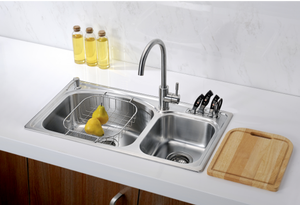 Multi-funzione commerciale doppia ciotola <span class=keywords><strong>porta</strong></span> attrezzi premuto fattoria in acciaio inox lavelli da cucina con <span class=keywords><strong>porta</strong></span> coltello per isola - Product Image 2