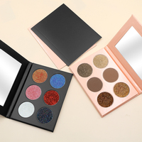 Palette de fards à paupières vegan 6 couleurs, haute pigmentation, fini mat, pailleté, scintillant, waterproof, 36 mm, marque privée