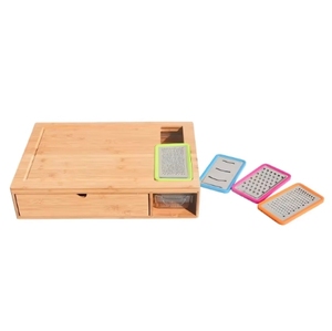 Tabla de Cortar de Bambú Natural Moderna y de Lujo con Contenedores, Estación de Preparación de Comidas Resistente para Cocina, Utensilios de Cocina - Product Image 1