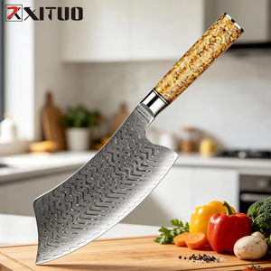 Couteau de chef <span class=keywords><strong>chinois</strong></span> XITUO en acier Damas, manche en résine et feuilles d'or, ultra-affûté, couteau de cuisine multi-usages - Product Image 1