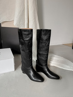 Bottes d'équitation montantes en cuir véritable à talon épais, à enfiler, pour l'hiver
