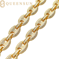 Queensun 14K katı beyaz altın 12mm Miami küba zincir bilezik DEF VS IGI GRA Lab yetiştirilen elmas düğün parti Hiphop bilezik hediye