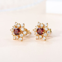 Trendige Damen-Ohrstecker aus 18K Sterlingsilber mit Granat-Blumen-Design, geometrisch rund, Brillantschliff, Verlobungs-, Hochzeits- und Partygeschenk