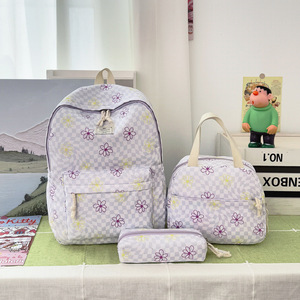 New Japanese-style floral plaid fresh sweet backpack versatile simple shopping cute schoolbag <b>set</b> - Product Image 5