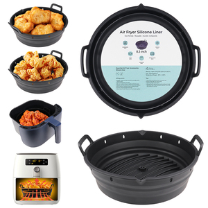 Revêtement en silicone de qualité alimentaire LFGB FDA pour friteuse à air, pliable, réutilisable, plateau de cuisson, panier de drainage d'huile, rond, logo personnalisé - Product Image 3