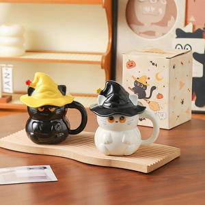 <span class=keywords><strong>Taza</strong></span> de Agua con Diseño de Gato y Sombrero Mágico, <span class=keywords><strong>Taza</strong></span> de Cerámica Desechable Creativa para Parejas con Tapa, Regalo de Halloween, Diseño de Dibujos Animados - Product Image 2