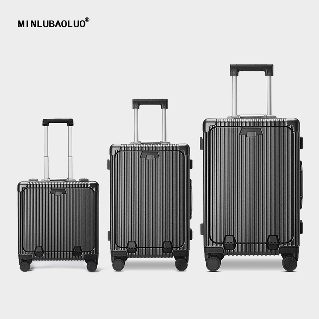 Customized PC Aluminum Frame Business Travel Suitcase with Wheels 20/24 Inch Portable Travel Front Open Suitcase