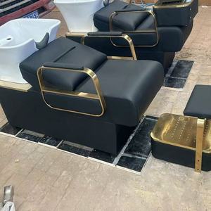 Fauteuil de lavage professionnel en cuir PU pour salon de coiffure avec bac en céramique, imperméable - Product Image 4