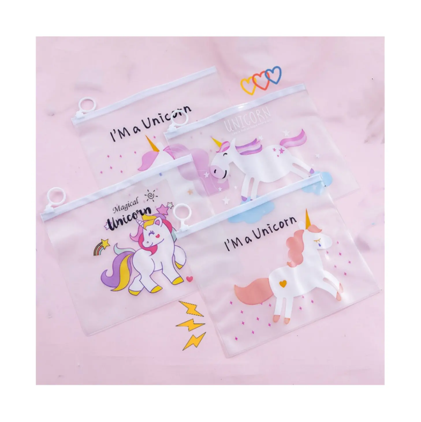 2023 Unicorn PVC Transparent Pen Box School Supplies Kawaii Waterproof Pencil Case Bags For Students