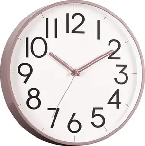 Promotion horloge murale en plastique bon marché, cadre noir, cadran blanc, 10 pouces silencieux moderne classique, Quartz, horloges rondes personnalisées