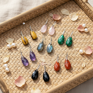 Nouvelles boucles d'oreilles en œil de tigre et améthyste, pierres semi-précieuses, faites à la main, en quartz rose, bijoux pour la guérison, cadeau - Product Image 1