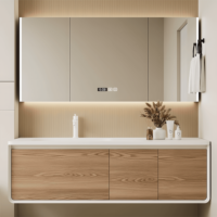 Meuble de salle de bain en contreplaqué de haute qualité, style moderne, avec vasque intégrée et miroir LED, éclairage de meuble de salle de bain