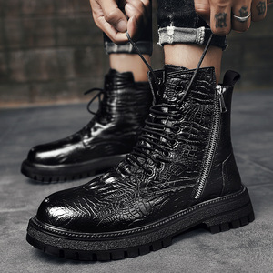 2026 Korean & British Style Men's Boots Black Thick Sole Height Increasing Autumn Side Zipper High <b>Top</b> Leather Shoes - Product Image 1
