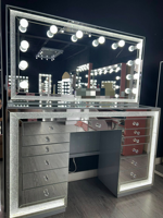 Coiffeuse avec éclairage dynamique RVB, haut-parleur Bluetooth et rangement pour bijoux, pour chambre à coucher