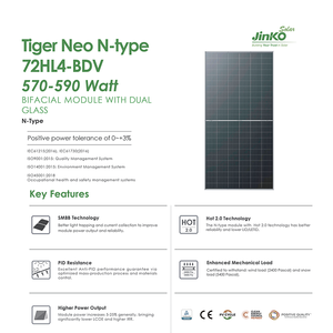 <span class=keywords><strong>JINKO</strong></span> แผงโซลาร์<span class=keywords><strong>570</strong></span>-590Watt สองด้านทำจากแก้วชนิด N 72HL4-BDV เทคโนโลยี hjt 570W 575W 580W 585W 590W - Product Image 2