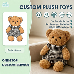 Ours en peluche élégant en robe à carreaux, jouet en peluche doux pour fille, idéal pour collection et coffret cadeau d'anniversaire - Product Image 1