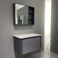 Meuble-lavabo mural gris WJL 70 cm avec miroir et vasque en céramique pour villa