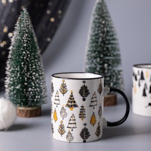 Ensemble de tasses en céramique pour l'hiver et Noël - Motif de rennes et de sapins, tasses à café, citation de Noël, cadeau de fête pour Noël - Product Image 3