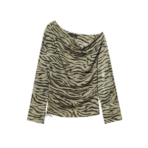 Blusa de Terciopelo para Mujer, Color Caqui, Un Hombro Descubierto, <span class=keywords><strong>Estampado</strong></span> <span class=keywords><strong>Animal</strong></span>, Manga Larga, Diseño Casual y Elegante - Product Image 1