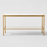 Table console de rangement haut de gamme moderne avec cadre en acier inoxydable brossé et plateau en verre transparent pour salon, salle à manger, appartement, maison