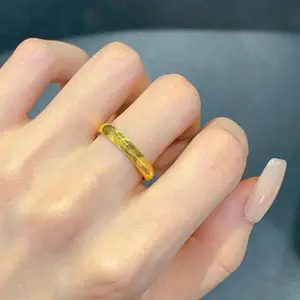 Anello minimalista oro massiccio all'ingrosso 18K oro giallo gioielli di lusso per le donne