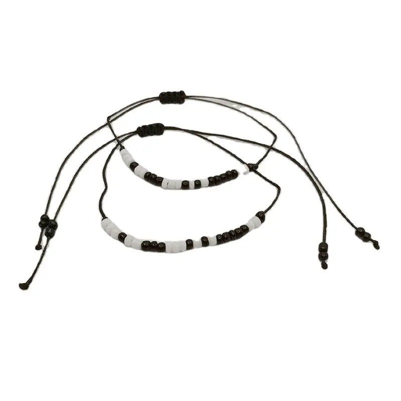 Adjustable Jewelry Black White Seed Bead String Couple Bracelet I