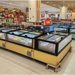 Congelatore a isola centrale in vetro nero, attrezzatura di refrigerazione per supermercati, vetrina espositiva a isola, combinazione congelatore orizzontale - Product Image 5