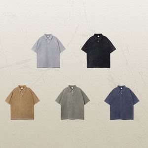 New Arrival Collar Vintage <b>Tshirt</b> Unisex Oversized Summer Custom Men's T Shirt 275gsm Brand Design Acid Wash Tees - Product Image 4