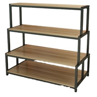 Étagère de présentation trapézoïdale double face classique en bois et métal à 100 niveaux, multi-couches, montage facile, estampage à chaud électronique par pulvérisation