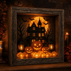 Cross-border Bestseller DIY Wooden Modern Minimalist Halloween Shadow Box &amp; Night-Light Kit - Product Image 4