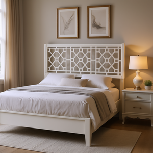 Testiera Tabor King Chippendale Bianca da Parete, Arredamento Camera da Letto, Design Moderno in Legno - Product Image 2