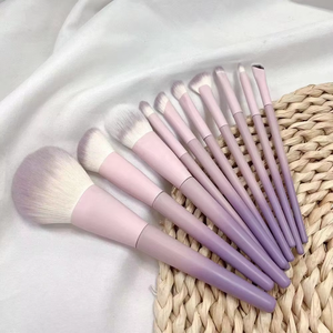 Ensemble de 10 pinceaux de maquillage violet dégradé, manche en bois, virole en aluminium, pinceaux doux pour poudre et fond de teint - Product Image 6