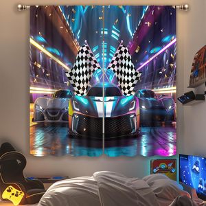 Rideaux pour chambre <span class=keywords><strong>de</strong></span> garçon, motif tracteur, camion, monster truck, voiture <span class=keywords><strong>de</strong></span> course, thème cool et amusant, <span class=keywords><strong>Stade</strong></span>, Auditorium, Lumières, 2 panneaux, Décoration <span class=keywords><strong>de</strong></span> fenêtre - Product Image 2