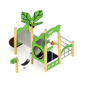 Aire de jeux extérieure pour enfants, design <span class=keywords><strong>cabane</strong></span> forestière, avec panneaux compacts HPL de sécurité professionnelle et tunnel à <span class=keywords><strong>balançoire</strong></span> - Product Image 2