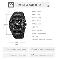 Chronographe sportif, boîtier PC irrégulier de grande taille, cristal en résine, quartz, résistant à l'eau 3 BAR, fonction chronomètre, disponible en plusieurs coloris