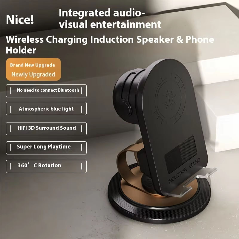 H58 Sensing Model 360 Degree Rotation for Bluetooth Wireless Speaker with RGB LED Plastic Phone Stand Battery Powered · image 2