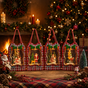 Sac cadeau <span class=keywords><strong>de</strong></span> <span class=keywords><strong>Noël</strong></span>, boîte à musique, cadre à carreaux gingham, effet <span class=keywords><strong>de</strong></span> neige tourbillonnante, sac fourre-tout <span class=keywords><strong>de</strong></span> boutique, sac à main portable, souvenir festif, meilleur cadeau - Product Image 1