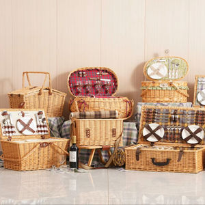 Cesto da Picnic Rettangolare JY in <span class=keywords><strong>Vimini</strong></span> con <span class=keywords><strong>Coperchio</strong></span> in Legno e Rattan per Campeggio e Spiaggia, Contenitore Termico per Alimenti - Product Image 1