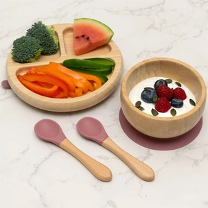 Ama zon Vaisselle populaire 6pcs <span class=keywords><strong>Bambou</strong></span> Set d'alimentation pour bébé <span class=keywords><strong>Assiette</strong></span> en <span class=keywords><strong>bambou</strong></span> pour bébé avec <span class=keywords><strong>ventouse</strong></span> en silicone et cuillère Set de sevrage - Product Image 3