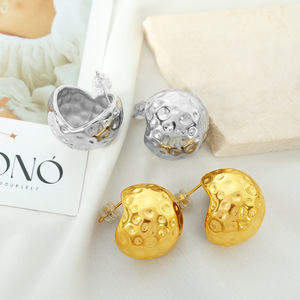 Stud Earrings Ball Shape Gold Silver Plated <b>Titanium</b> Steel Irregular Hollow Hemispherical For Women Everyday Wear - Product Image 2