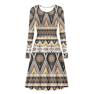 Hot Sale Aztec Tribal Geometric Pattern Printing Design Dress Personalized Woman Dresses Women Casual Long Sleeve Fall Dresses