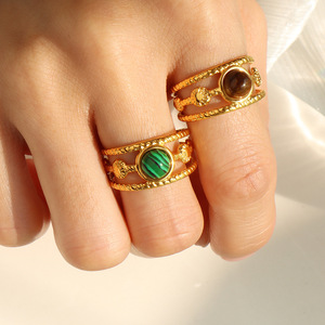 European American Style Tiger Eye Turquoise Hollow <b>Ring</b> <b>Titanium</b> Steel Open Design Unisex Fashion Jewelry Gift - Product Image 4