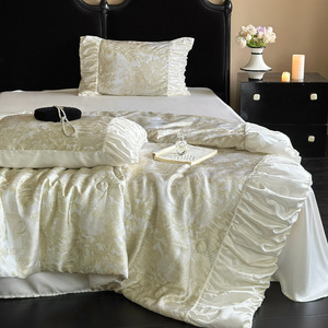 French Style Girly Cool Tencel Summer Comforter Set 4 Pcs Floral Pattern Washable Home Use - Product Image 1