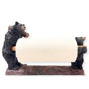 Freestanding Paper Towel Holder with Decorative Bear Design Rustic Cabin Kitchen Countertop Decor Featuring a Black Bear