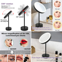 Miroirs de salle de bain ronds personnalisables à une face pour hôtel, avec interrupteur tactile, en acier au carbone, miroirs de table LED de 8 pouces