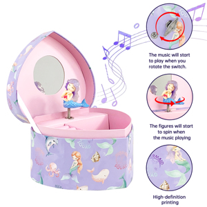 <span class=keywords><strong>Boîte</strong></span> <span class=keywords><strong>à</strong></span> musique sirène en forme de cœur avec miroir et figurine rotative, thème océan pour enfants, pour filles, vente en gros d'usine - Product Image 2