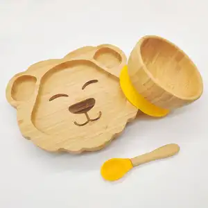 Çocuklar için yemek plakaları bambu çocuk tabak ve kase Set bambu çocuk tabağı setleri