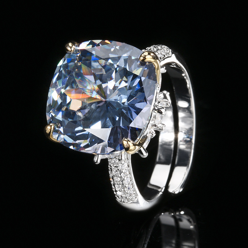 adjustable size Bird's Nest cut white blue plated ring